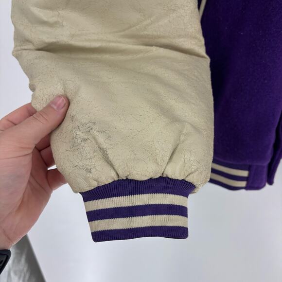 Vintage Minnesota Vikings Varsity Jacket XXL Men’s Logo Athletic Wool Leather - Picture 6 of 11